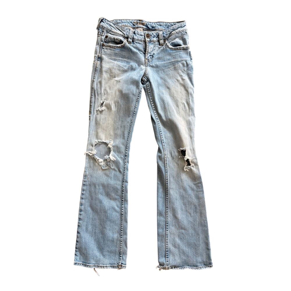 vintage y2k silver jeans low rise distressed bootcut flared light wash jeans 26